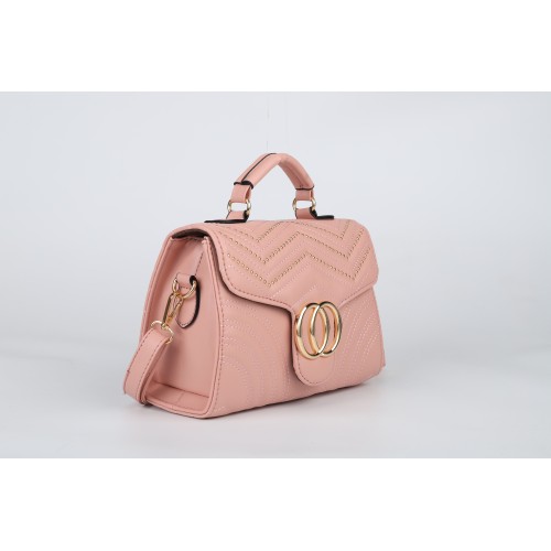 VK5611-PINK - Pure color Handbag With Flap and V-shaped Studs Design