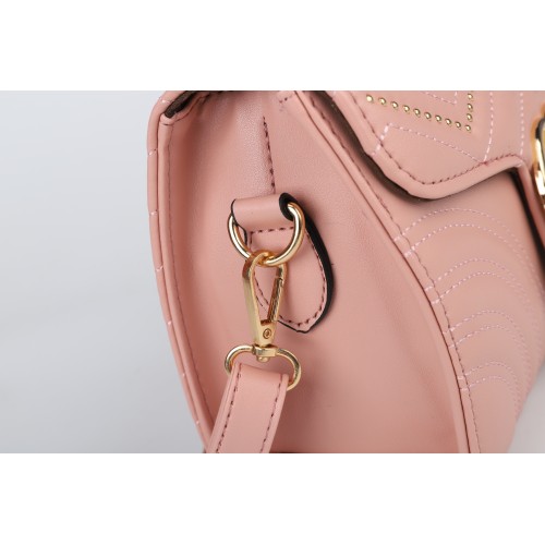 VK5611-PINK - Pure color Handbag With Flap and V-shaped Studs Design