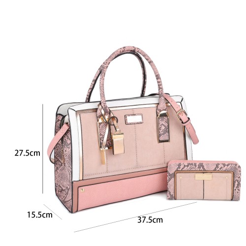 SY2219-PINK - Women's new fashion snake print color matching handbag without purse