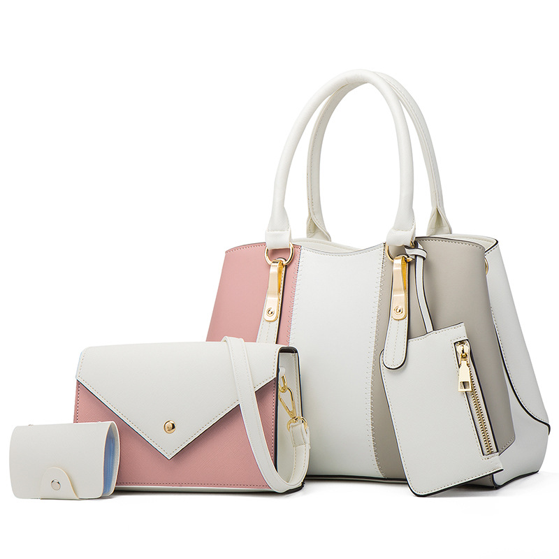 CT44925 WHITE Street-Style PU Leather Color Block Bag Set