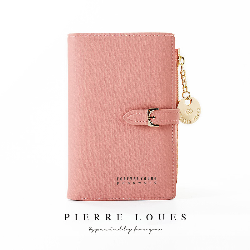 LB02843-PINK Compact Double-Fold PU Leather Wallet