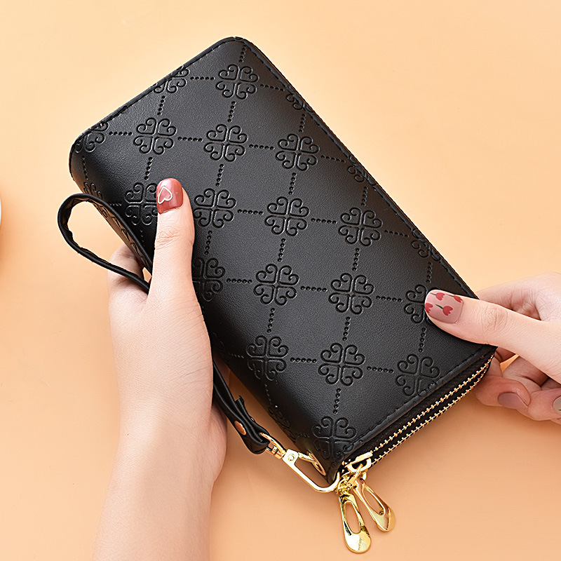 LB02851-BLACK Sunflower Double-Zip Wallet