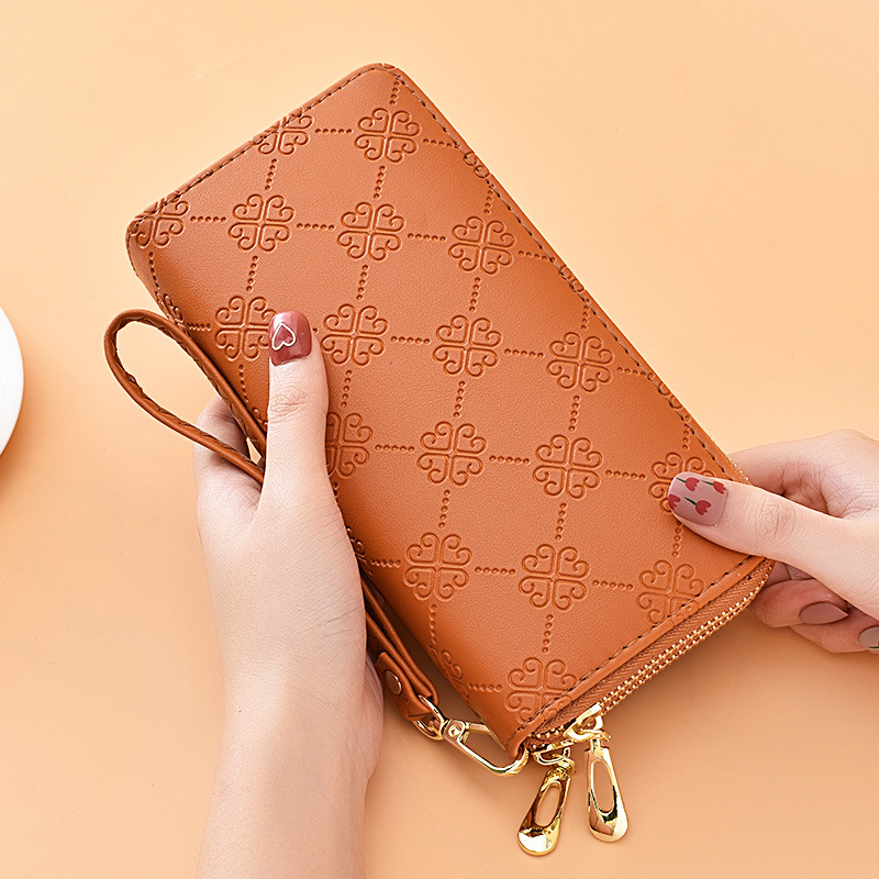 LB02851-BROWN Sunflower Double-Zip Wallet