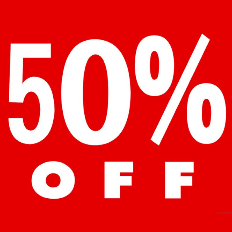 PS13 Red - 50% Off Cardboard Shop Sign