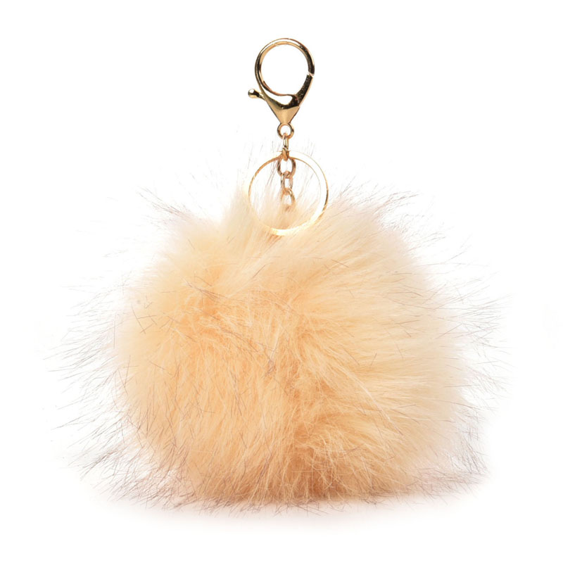 HGRQ279 Beige - Fashion Furry Velvet Ball Metal Button Pendant