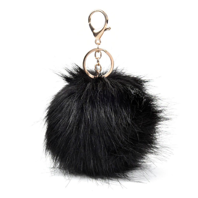 HGRQ279 Black - Fashion Furry Velvet Ball Metal Button Pendant