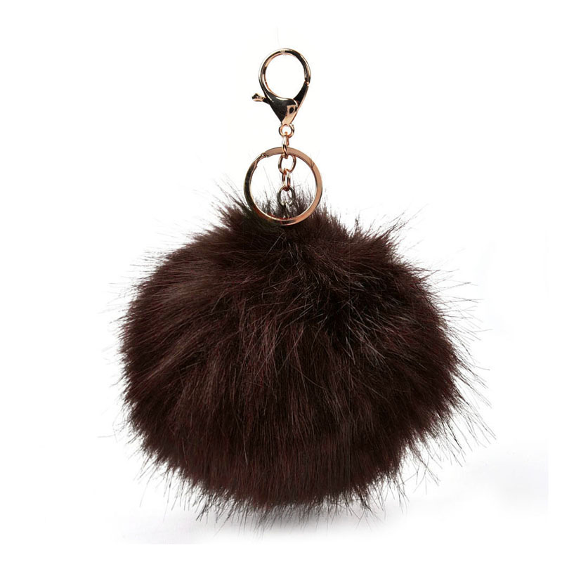 HGRQ279 Brown - Fashion Furry Velvet Ball Metal Button Pendant