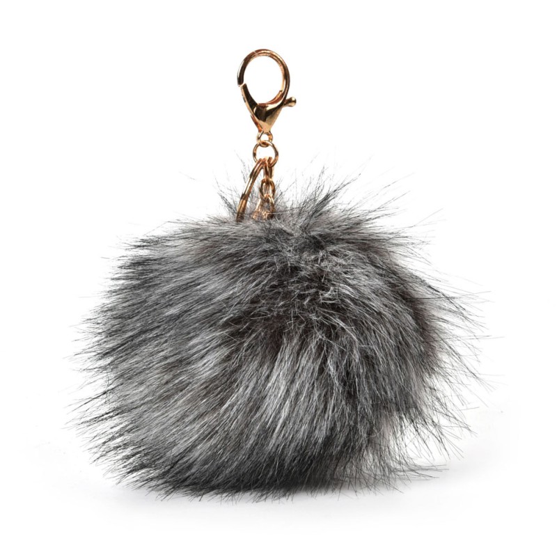 HGRQ279 Grey - Fashion Furry Velvet Ball Metal Button Pendant