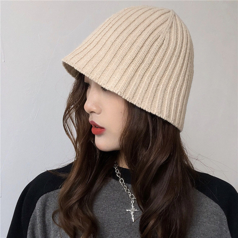 HW003-BEIGE -   Ladies autumn/winter knitted bucket hat