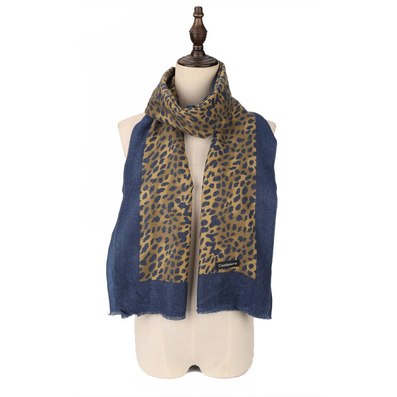 SF1213-2-BLUE Leopard Print Spotted Cashmere Scarf