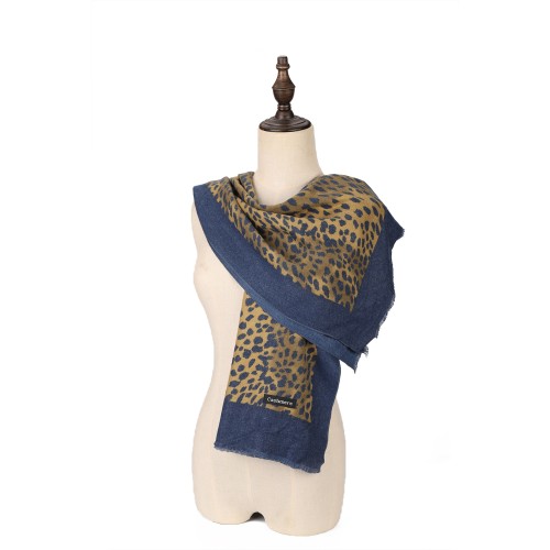 SF1213-2-BLUE Leopard Print Spotted Cashmere Scarf