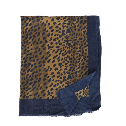 SF1213-2-BLUE Leopard Print Spotted Cashmere Scarf