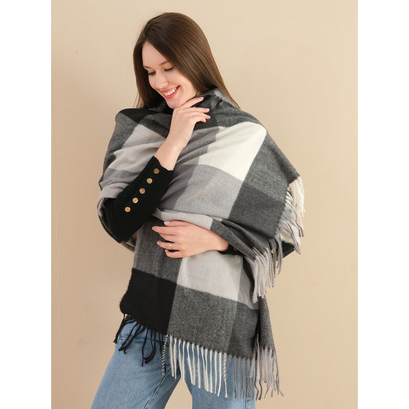 SF1256-1BLK Oversize Autumn & Winter Warm Checkered Scarf