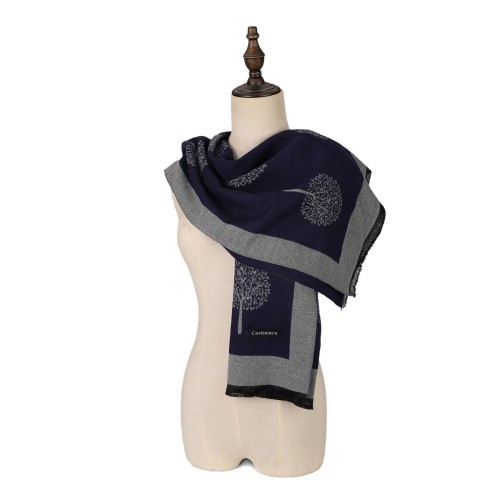 SF1404 NAVY Cashmere Scarf With Dandelion Design