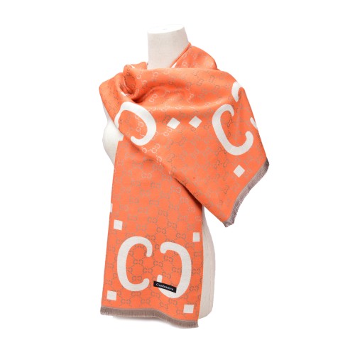 SF1501-ORANGE Cashmere Scarf With A Symmetrical 'C' Pattern