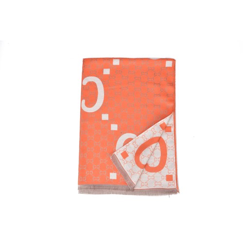 SF1501-ORANGE Cashmere Scarf With A Symmetrical 'C' Pattern