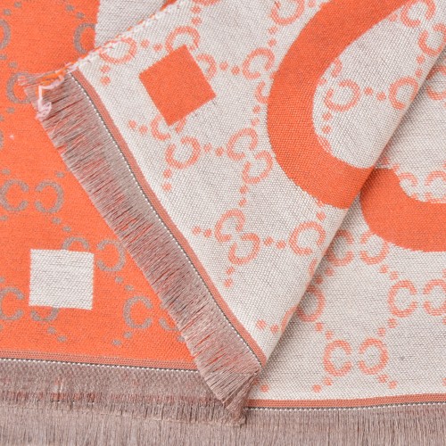 SF1501-ORANGE Cashmere Scarf With A Symmetrical 'C' Pattern