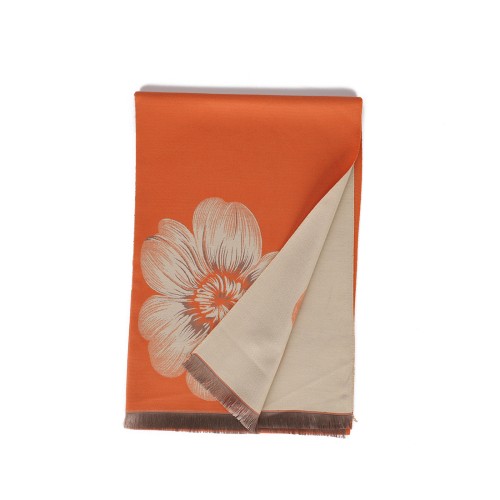 SF1505-ORANGE Large Floral Design Cashmere Scarf