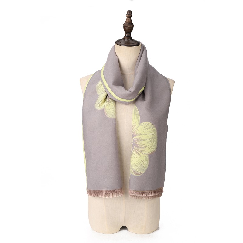 SF1505-YELLOW Large Floral Design Cashmere Scarf