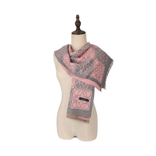 SF1507-GREY Cashmere Scarf With Symmetrical Threads Blended With Blocks