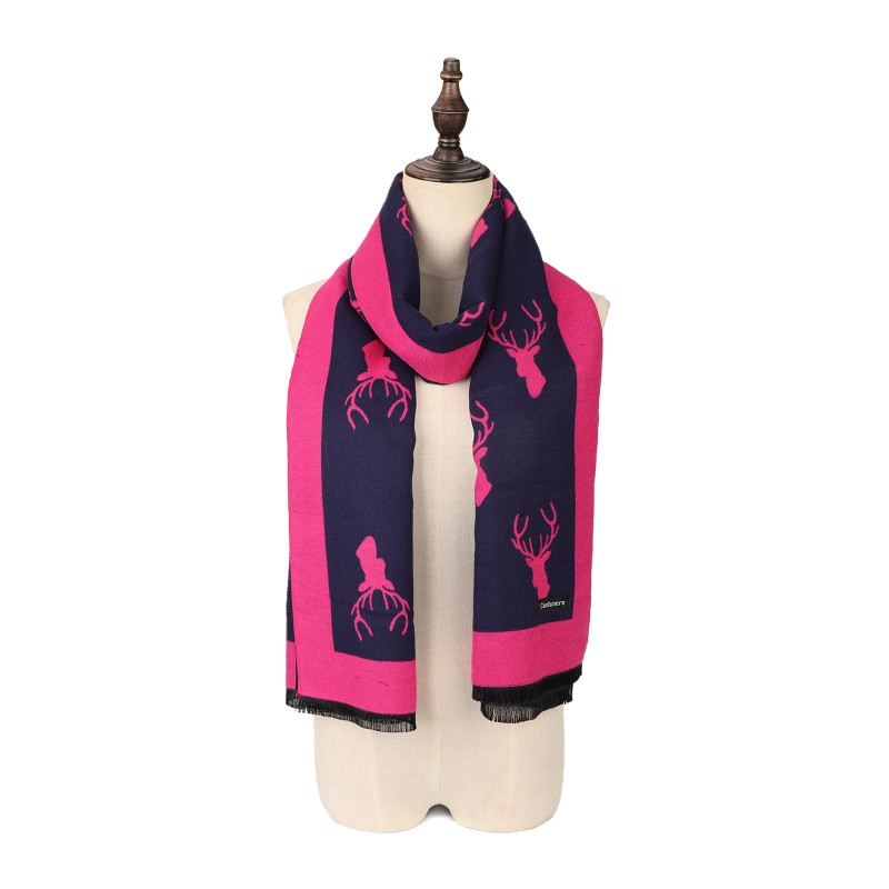 SF1508-FUSHIA Cashmere Scarf With A Elk Pattern