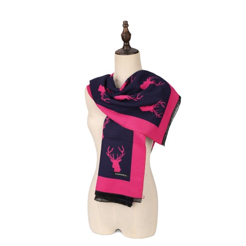 SF1508-FUSHIA Cashmere Scarf With A Elk Pattern