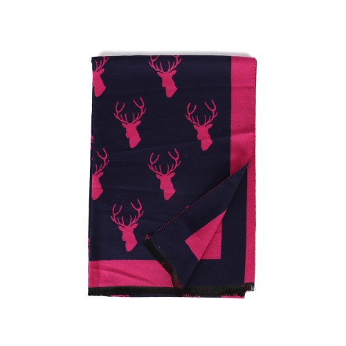 SF1508-FUSHIA Cashmere Scarf With A Elk Pattern