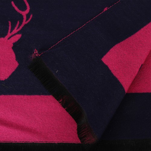 SF1508-FUSHIA Cashmere Scarf With A Elk Pattern