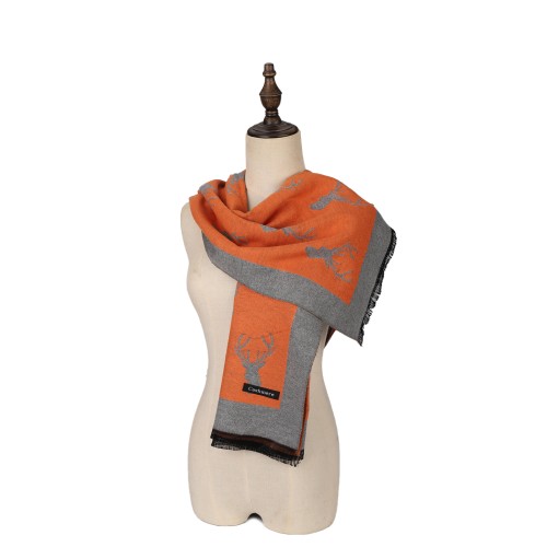 SF1508-ORANGE Cashmere Scarf With A Elk Pattern