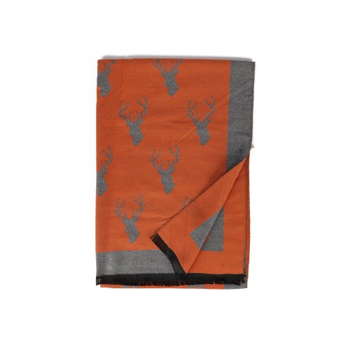 SF1508-ORANGE Cashmere Scarf With A Elk Pattern