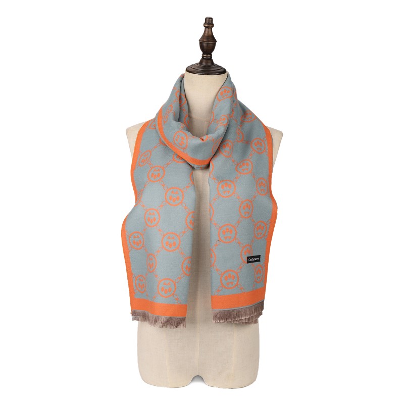 SF1510-BLUE Cashmere Scarf With Claw Pattern