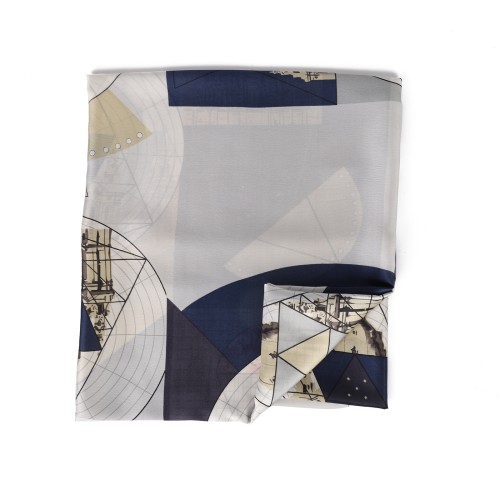 SF1516-BLUE Geometric Pattern and Church Pattern Scarf