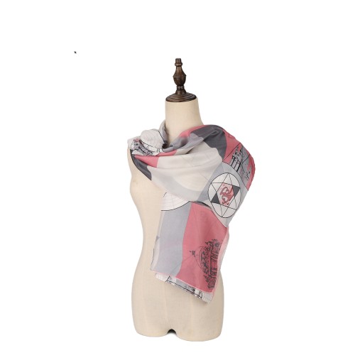 SF1516-PINK Geometric Pattern and Church Pattern Scarf