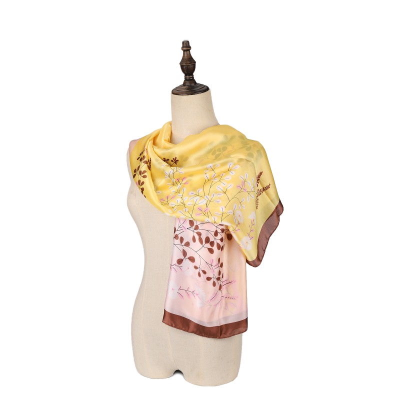 SF1521-YELLOW Scarf With Leafy Patterns