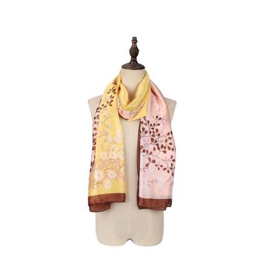 SF1521-YELLOW Scarf With Leafy Patterns