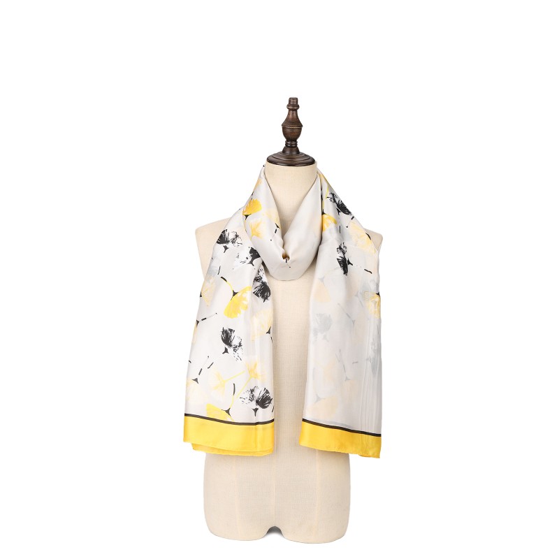 SF1527-YELLOW Ginkgo Biloba Leaf Pattern Scarf