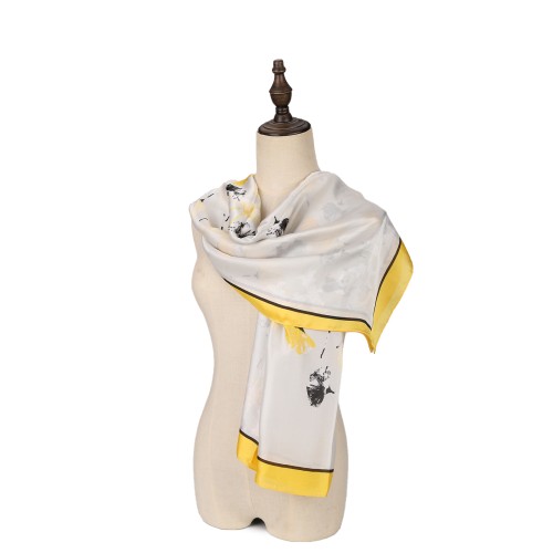 SF1527-YELLOW Ginkgo Biloba Leaf Pattern Scarf