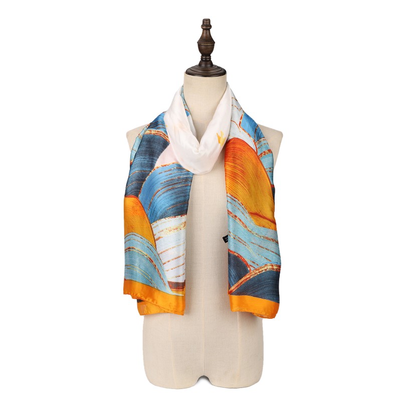 SF1528-BLUE Continuous Mountains and Bird Patterns Scarf