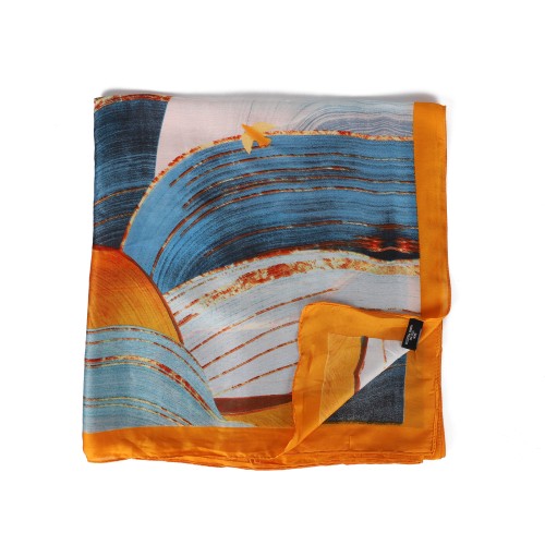 SF1528-BLUE Continuous Mountains and Bird Patterns Scarf