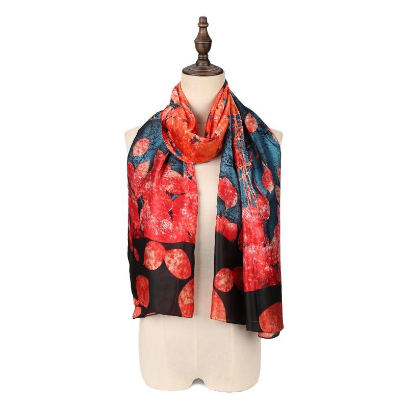 SF1576-RED Falling Leaves Print Scarf