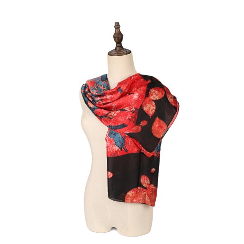 SF1576-RED Falling Leaves Print Scarf