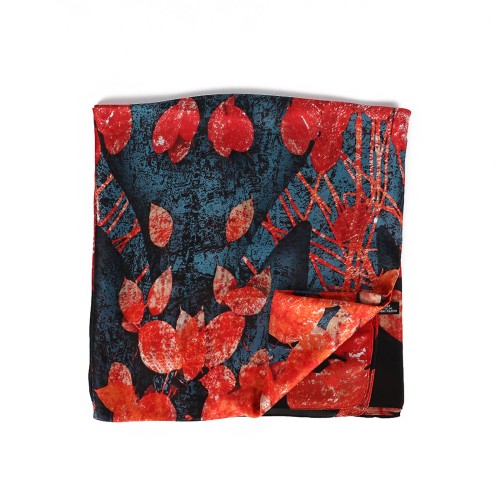 SF1576-RED Falling Leaves Print Scarf