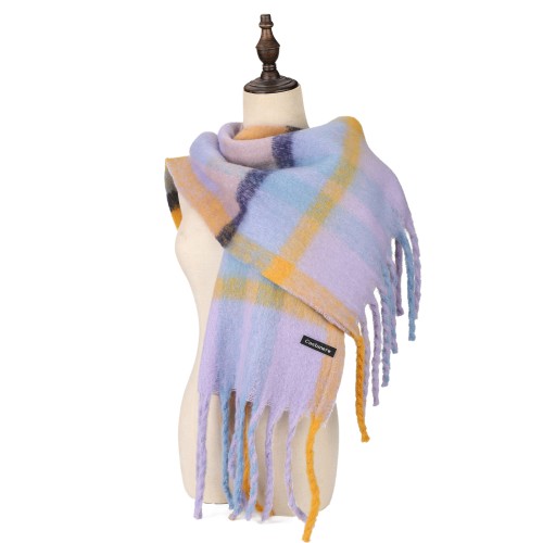 SF1607-PURPLE Warm Cashmere Scarf with Simple Stripes