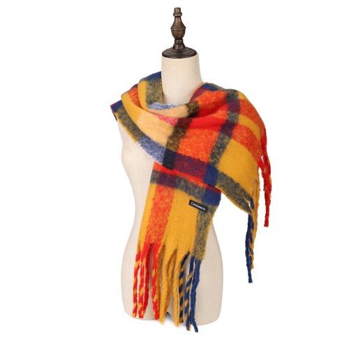 SF1607-YELLOW Warm Cashmere Scarf with Simple Stripes