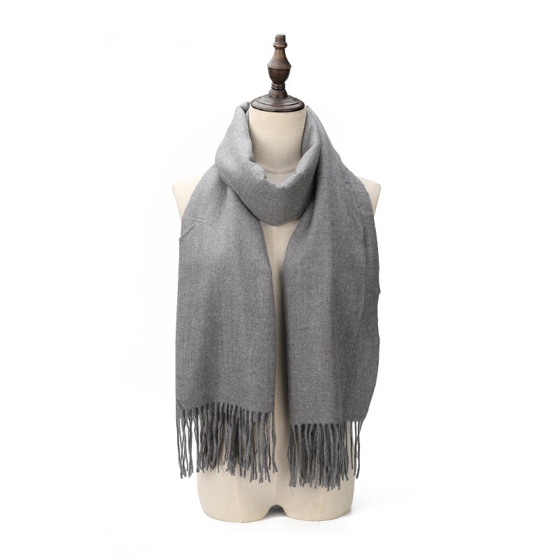 SF3803-GREY Solid Color Warm Cashmere Scarf