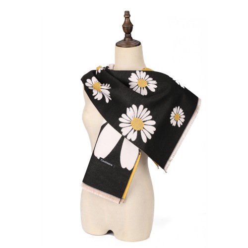 SF1614-BLACK Bright Floral Pattern Scarf