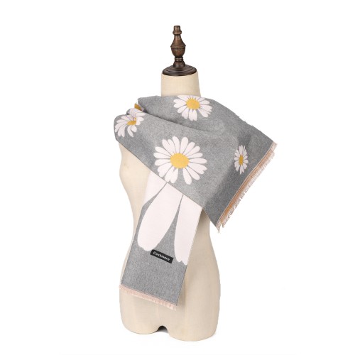 SF1614-GREY Bright Floral Pattern Scarf