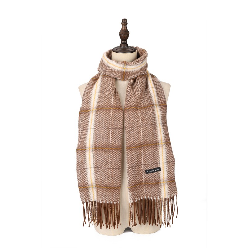 SF1615-KHAKI Fresh Striped Light Color Warm Cashmere Scarf