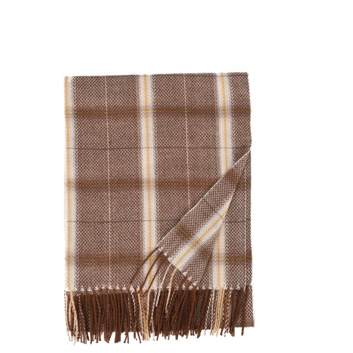 SF1615-KHAKI Fresh Striped Light Color Warm Cashmere Scarf