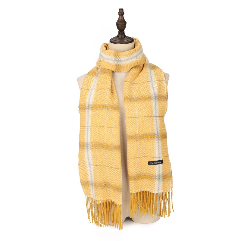 SF1615-YELLOW Fresh Striped Light Color Warm Cashmere Scarf